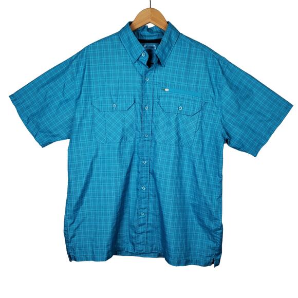 Reel Legends Men's Button-Up Fishing Shirt Sz Large Short Sleeved Vented Blue - Picture 2 of 9